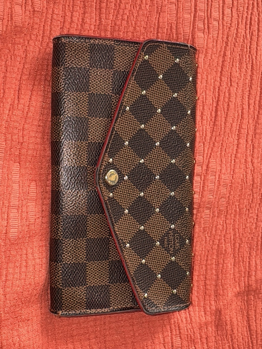 Louis Vuitton Brown Damier Canvas Long Wallet with Red Trim